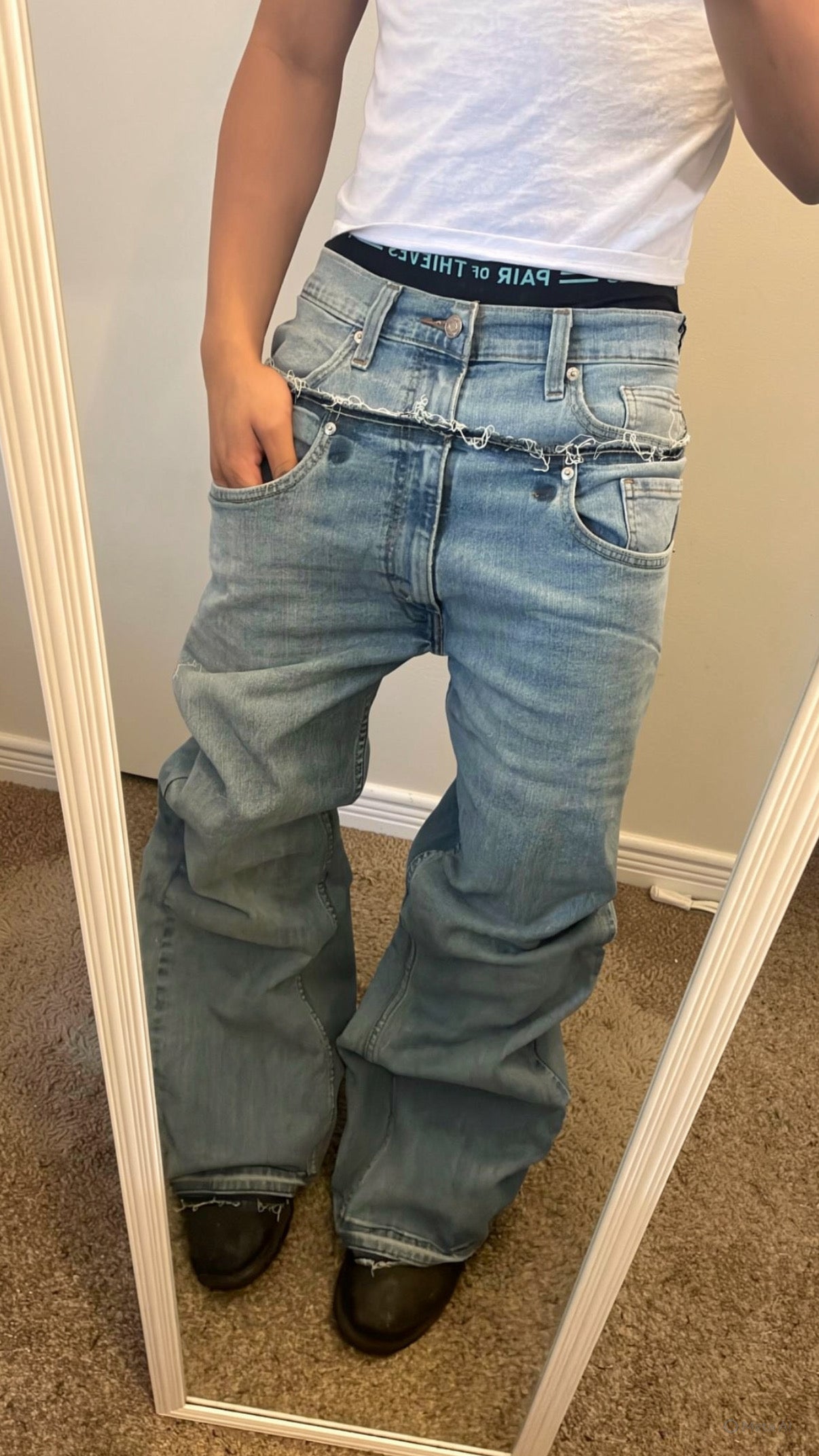Teal Ripped Denim