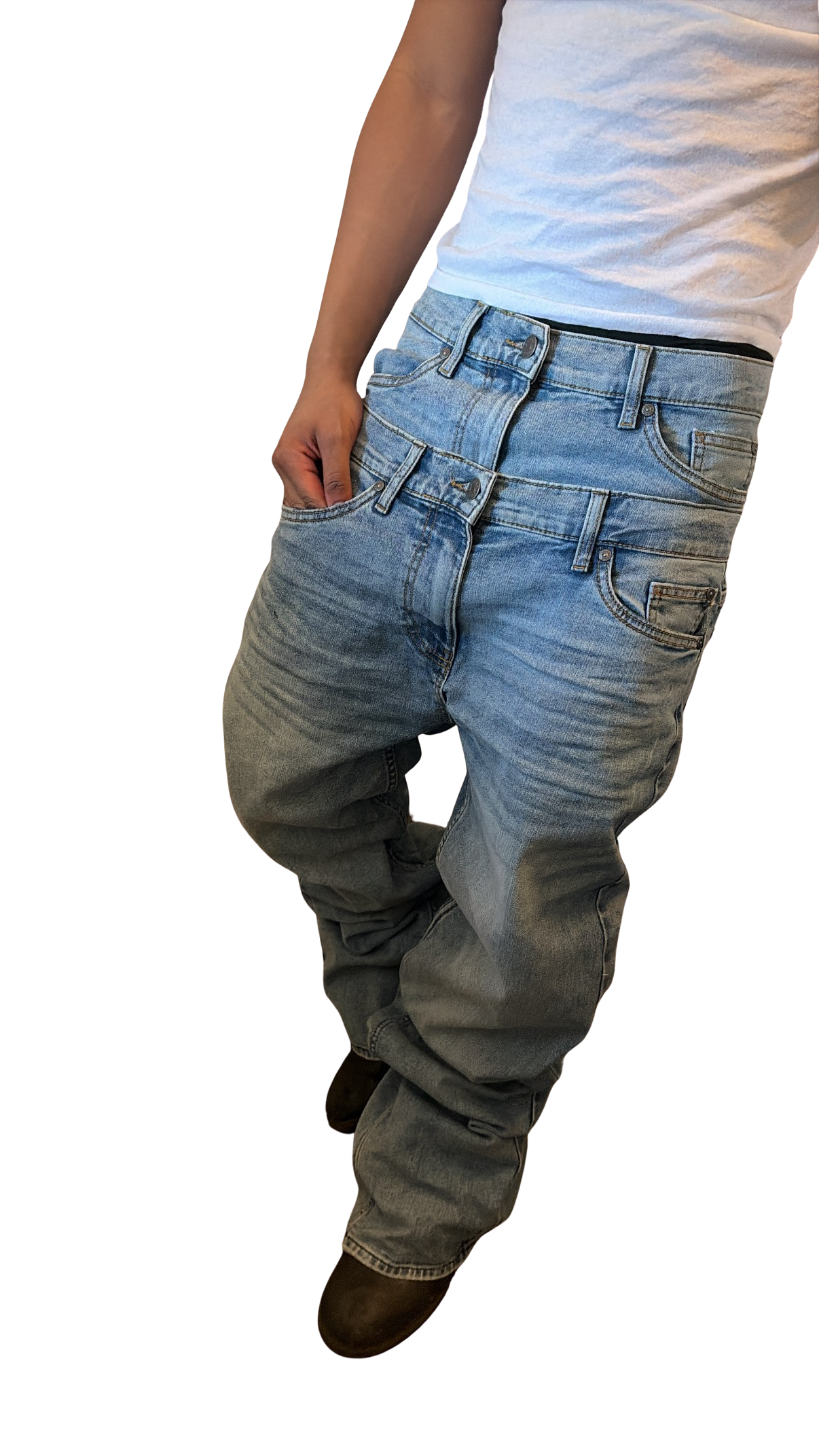 Whiskered Double Waisted Denim