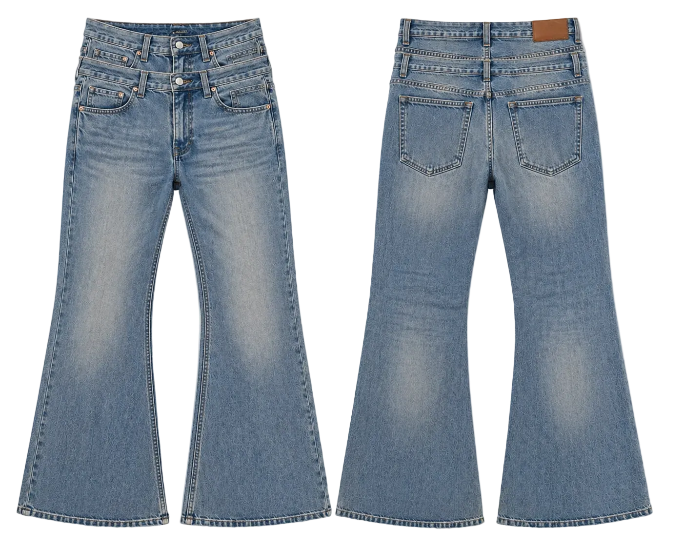 Whiskered Double Waisted Denim